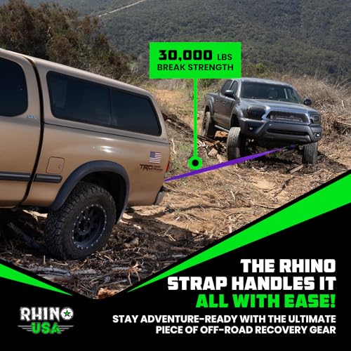 Image of Rhino USA Recovery Tow Strap (3 inch x 20') - 31,518lb Break Strength - Emergency Recovery Strap Tow Rope for Truck, UTV, ATV & More - Heavy Duty Towing Strap for Offroad 4x4 Use - Compatible with Jeep