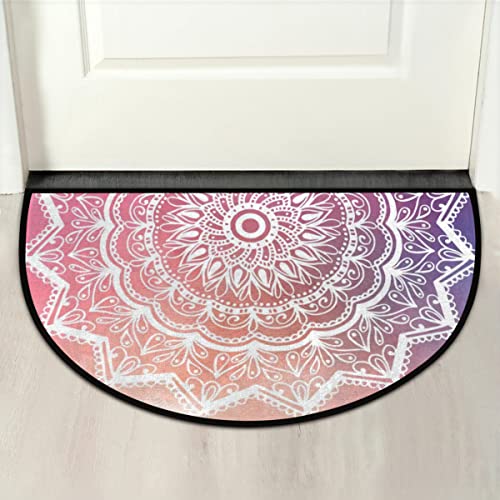 Ethnic Floral Mandala Flower Half Round Doormat Rug Wear Resistant Half Circle Rrug Non-Slip Semi Circle Area Rug Water Absorption Indoor Entrance Doormat For Bathroom Bedroom Home Decor 36X24 In #TOP6