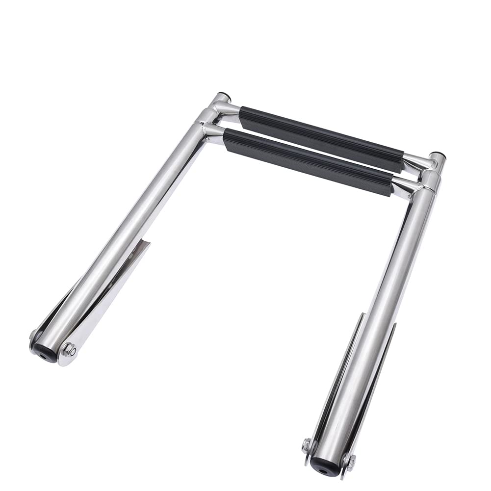 Folding Boat Ladder,2 Step Telescoping Swim Marine Stainless Steel Drop Slide Under Platform Mount Boarding(2 Steps)