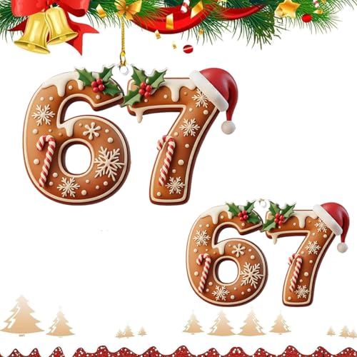 Christmas 67 Acrylic Ornament, Six Seven Funny Xmas Holiday Ornament,Funny 67 Meme Ornament，Santa Ornaments for Christmas Tree, FunnyTeen Gift(2PCS/Style B)