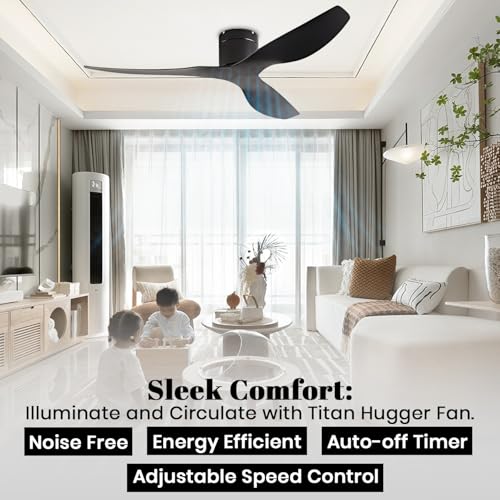 Image of oltao Titan Hugger Fan with Lights, 6 Speeds DC Reversible, Modern Low Profile Ceiling Fans for Bedroom, Living Room and Garage (Black)