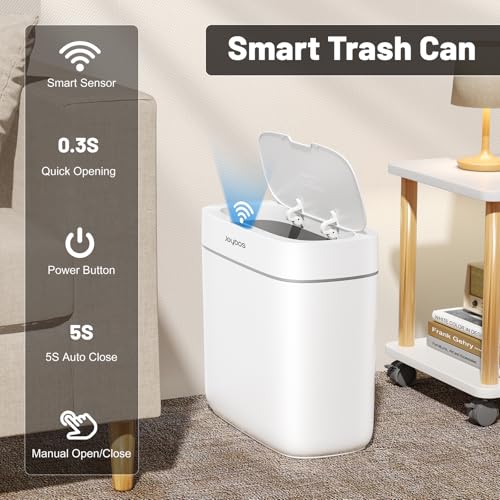 Image of MOPALL 3.5 Gallon Motion Sensor Bathroom Trash Can with Lid | IPX5 Waterproof, Touchless Automatic Lid, Odor Control, Slim Design for Narrow Spaces