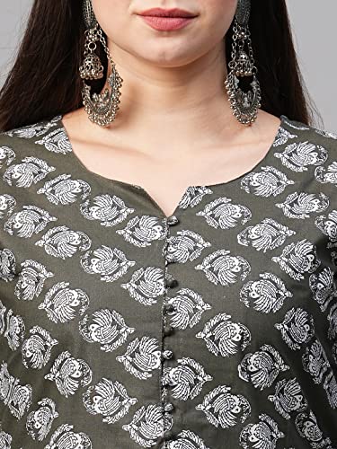 Image of GoSriKi Women's Cotton Blend Printed Straight Kurta With Pant