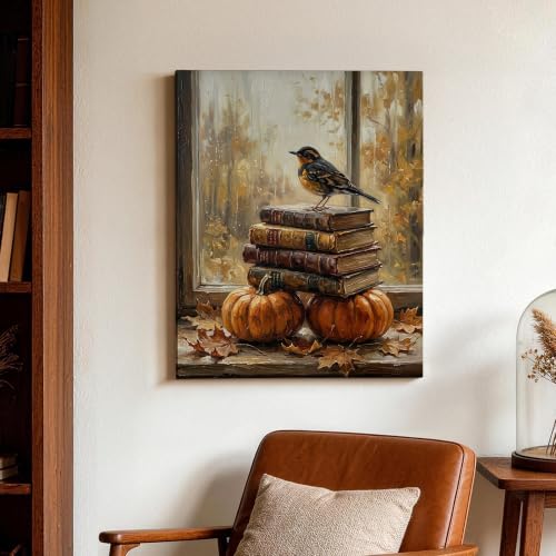 Lienzo de calabazas de otoño ideal para decorar un salón rústico y acogedor de 40x50 cm 3