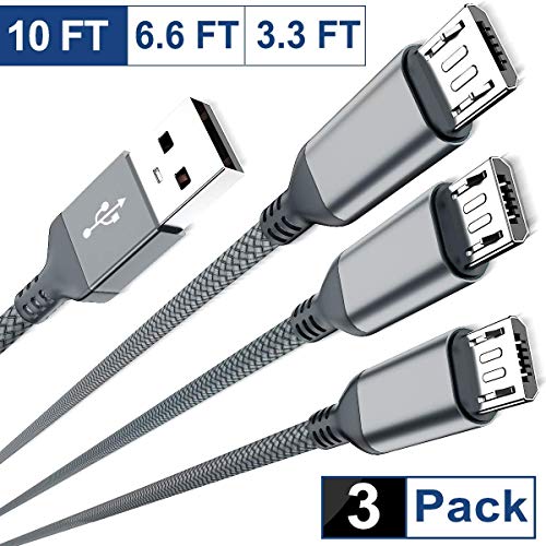 Micro USB Charger Cable 3-Pack (3.3/6.6/10FT),Nylon Charging Power Cord for Samsung Galaxy S7
