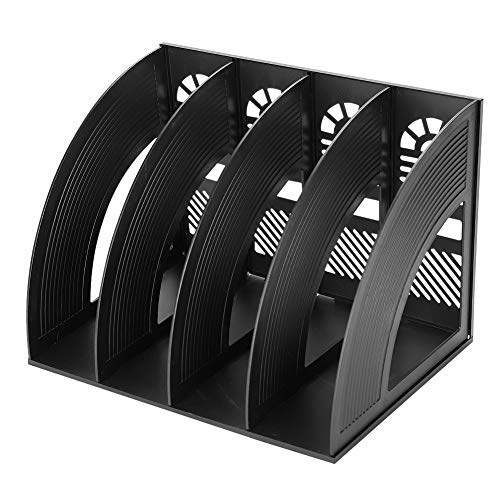 LONTG Présentoir de Fichiers avec 4*Compartiments Porte-revues Magazines Organisateur de Bureau Scolaire Boîte de Rangement Assemblé en Plastique Durable Format A4 Support des Fichier Documents Livres Cover