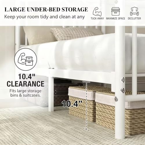 Image of LoVinson Twin Size Bed Frame with Victorian Headboard & Footboard, White