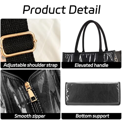 Image of GISMTR PVC Tote Bag for Women Large Letters Print Hobo Handbags Kraft Paper Shoulder Bag with Strap for Work Travel