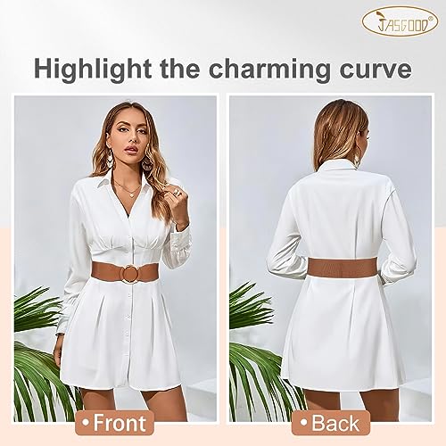 JASGOOD Women Wide Waist Belt Stretchy Elastic Vintage Belts for Dress Ladies Belt with Circle Buckle4