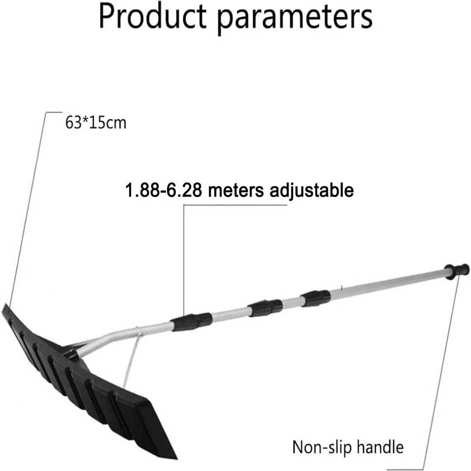 Rastrillo de nieve, ajustable de 1,9 a 6,3 m, herramienta telescópica de aluminio ligero para quitar la nieve de techo y panel solar, fácil limpieza para personas mayores