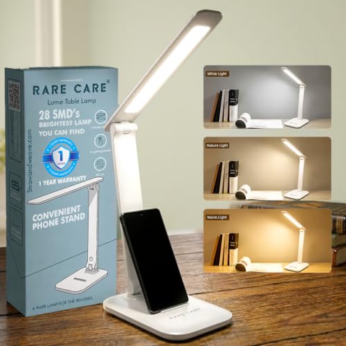Image of RARECARE Super Bright Table Lamp for Study Room, Rechargeable LED Light, 28 LEDs, 3 Light Modes, Foldable Design, 1200 mAh Battery (Super Bright Pro)