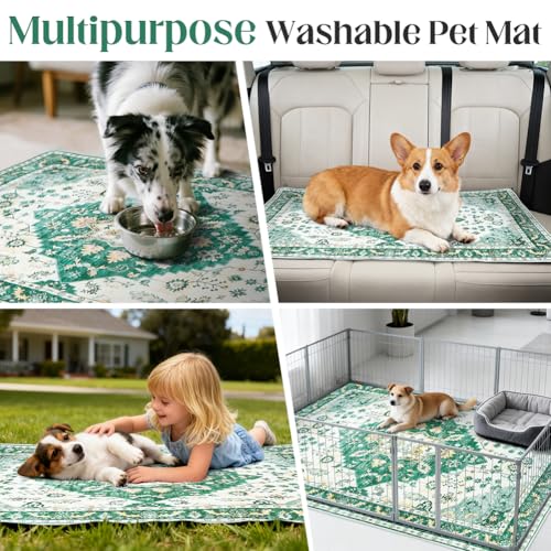 Image of Washable Pee Pads for Dogs, 2 Pack Reusable Puppy Training Pads 60 inchx48 inch Super Absorbent Waterproof Dog Training Pads, Non-Slip Potty Pads, Whelping Pads Litter Mat Green Medallion