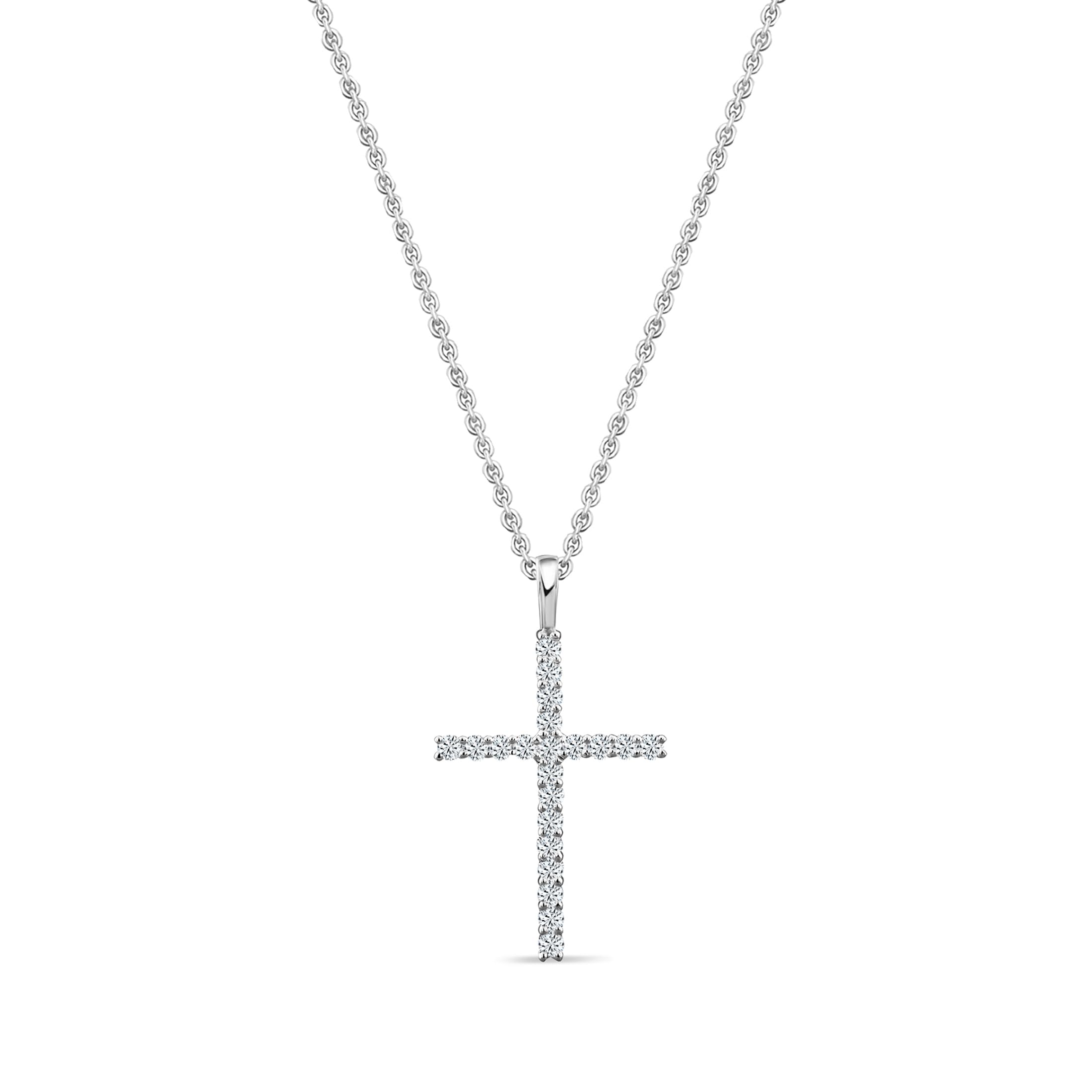 Dazzlingrock Collection 0.30 Cttw Round White Diamond Thin Cross Pendant for Women with 18 inch Silver Chain in Solid Gold