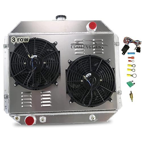 COOLINGBEST 3 Row Aluminum Radiator for 1966-1979 Ford F100 F150 F250 F350 Bronco Truck 2.8-7.5L V8 Radiators with Electric Fan Shroud Thermostat Kit 1968 1969 1970