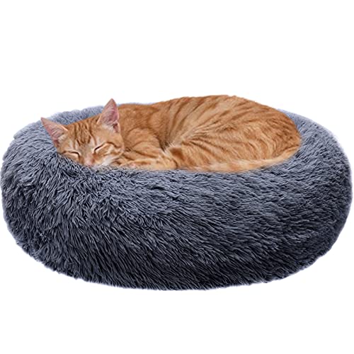 Cama para perros, esponjosa, redonda, para gatos, para perros, perros pequeños, medianos y grandes, gatos y otras mascotas, sueño mejorado, gris oscuro, XS 50 cm Cover