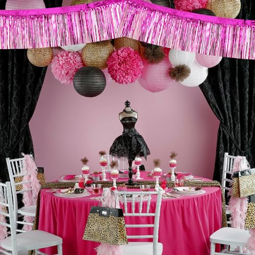 Image of BEISHIDA 3 Packs Metallic Foil Fringe Garland Rose Red Wall Hanging Tinsel Fringe Banners for Car Floats Bridal Shower Wedding Birthday Valentine's Day Anniversary Party Decoration(30 Feet)