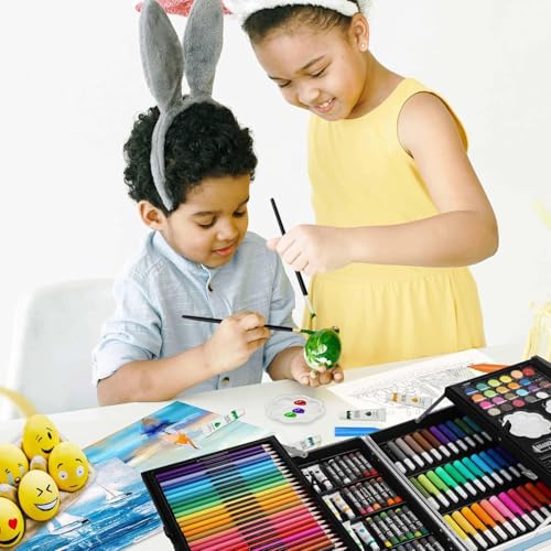 Image of Kitchen Bloom Color Kit Art Set for Kids, 145 Pieces Drawing Kit with Colour Pencils, Oil Pastels, Paint Brushes, Water Colours, Marker Pens, Color Set for Kids (Unicorn fairy tales(145 pcs))