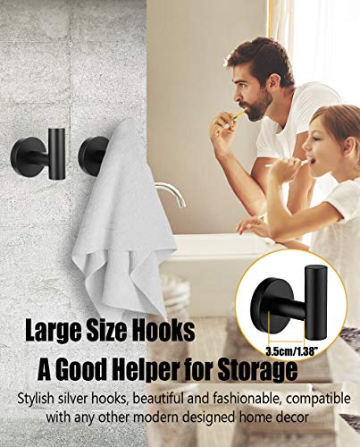 DEJLIG Bathroom Towel Hooks,2 Pack Matte Black SUS304 Stainless Steel Coat Robe Clothes Hooks Bath Wall Hooks Modern Towel Hanger for Bedroom Kitchen Hotel Wall Mounted