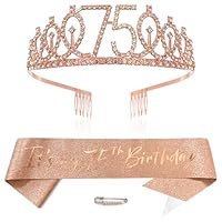 Roségold 75th Geburtstags Krone und Schärpe Mädchen 75. Geburtstag Deko Strass Geburtstag Tiara Prinzessin Krone Queen Tiara Geburtstagsschärpe Girls 75 Geburtstag Dekoration Party Kleidung Zubehör