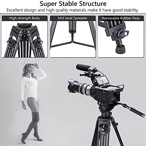 Trépied Vidéo Professionnel ARTCISE 183,9 Cm En Aluminium Avec Vis De 6 Mm Tete Cylindrique Fluide Pour Appareils Photo Reflex Numeriques Camescopes Video Capacite De Charge Jusqua 9 Kg