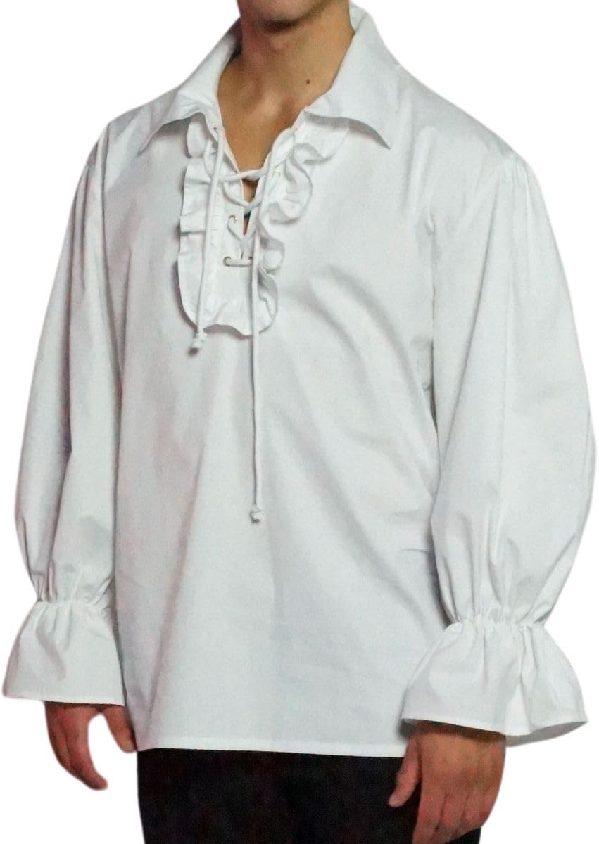 MAYLYNN 13711-XXL - Piratenhemd Rüschenhemd Mittelalter Hemd - Baumwolle, Größe XXL, weiß