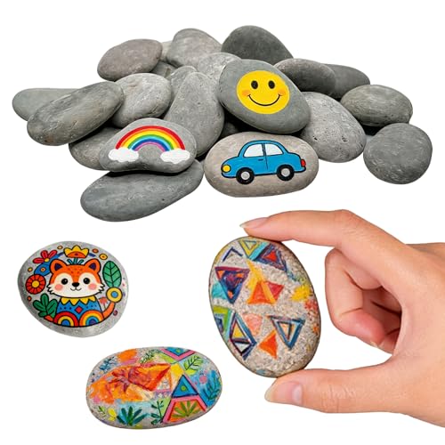 XIDOU 25 Stück Steine Zum Bemalen 4-6cm Flache Steine Zum Bemalen Kieselsteine Zum Bemalen für Farbige Malerei Gartentöpfe und Aquariumdekoration Ostermalen