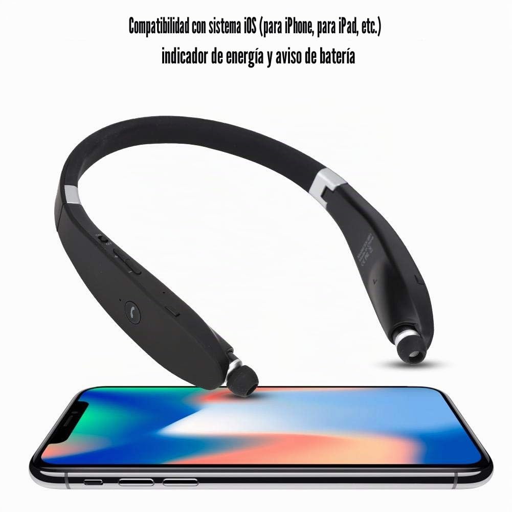 Tosuny SX-991 Auriculares Bluetooth Plegables de Cuello, Telescópicos e Inalámbricos Con Micrófono y Cancelación de Ruido (Negro)