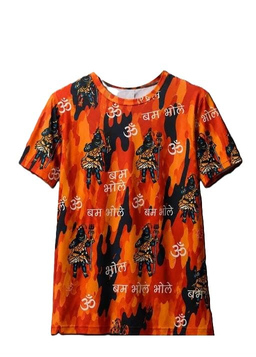 Men Mahakal Printed T-Shirt Bam Bhole Graphic Round Neck Half Sleeve Devotional Casual Tee-picture-53