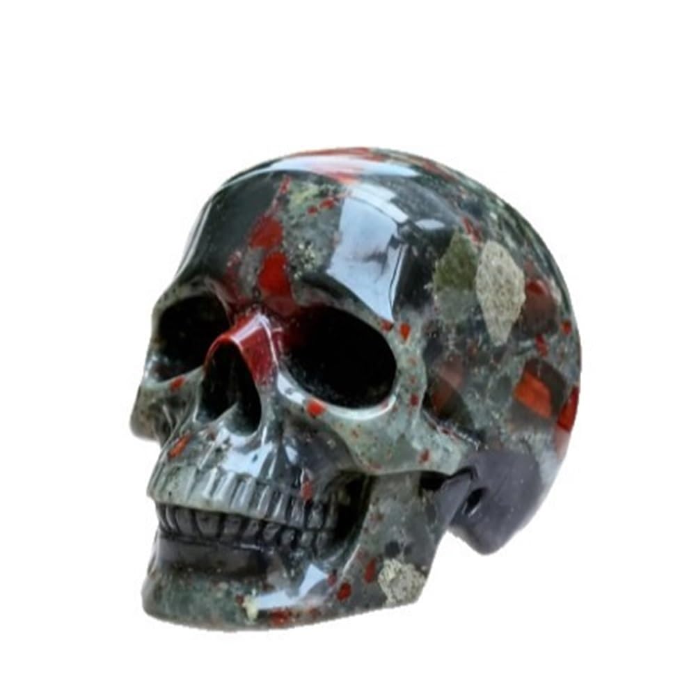 HUFFA Natural Crystal Raw Stone African Bloodstone Skull Carving Decorative Ornament