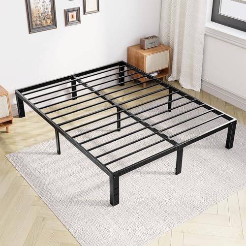 DUMOS King Size Bed Frame - Metal Platform Bed Frames Mattress Foundation with Steel Slat Support, No Box Spring Needed, Storage Space Under Base, Easy Assembly, Black