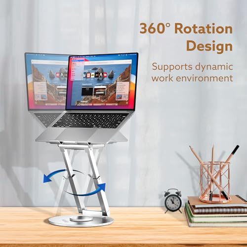 Image of AGARO Foldable Laptop Stand Holder, 360 Rotating, Premium Metal Alloy, Ergonomic, Height Adjustable with Anti-Slip Silicone Pads, Heat Vent, Made for MacBook, HP, Dell, Lenovo, Laptops Up to 17 inch