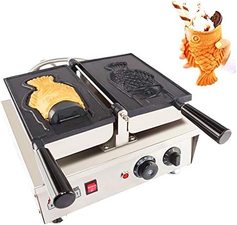ALDKitchen Taiyaki Fish Waffle Maker – Commercial Grade, Nonstick Cast Aluminum Plates, 4 Fish-Shaped Waffle Cones, Manual Temp Control, 110V – Japanese Style Taiyaki Cone Iron (1 Open-Mouth Fish)