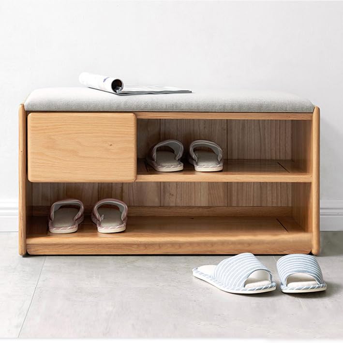 Rangement à chaussures en hévéa massif et cuir véritable au design moderne