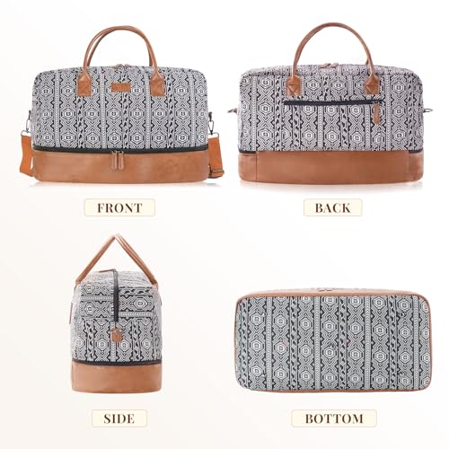 Oflamn Weekender Travel Bag for Women - Bohemian Style Duffle Carry-On Luggage with Separate Shoe Compartment - Ideal for 1-3 Days and Overnight Travel - Image 6