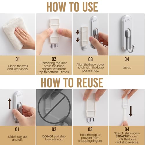 Image of TAILI Adhesive Large Hooks for Hanging, 4 Coat Hooks & 6 Strips, Silver