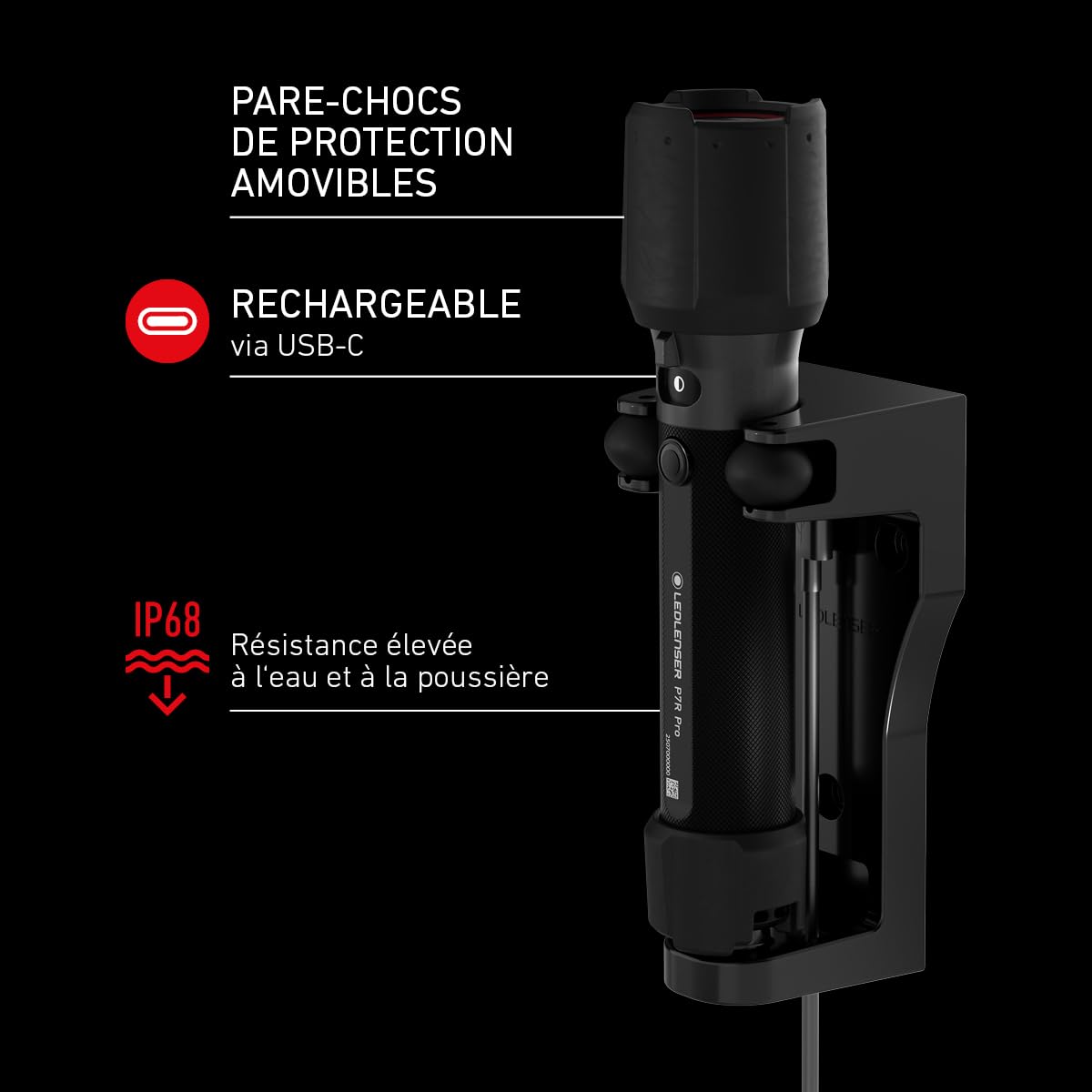 Ledlenser P7R Pro Lampe torche rechargeable, 2000lm, 320m portée, Chantier | Mise au point réglable, 223 g, 60 h, protection en caoutchou, 8 modes, pour mécaniciens, électriciens et plombiers