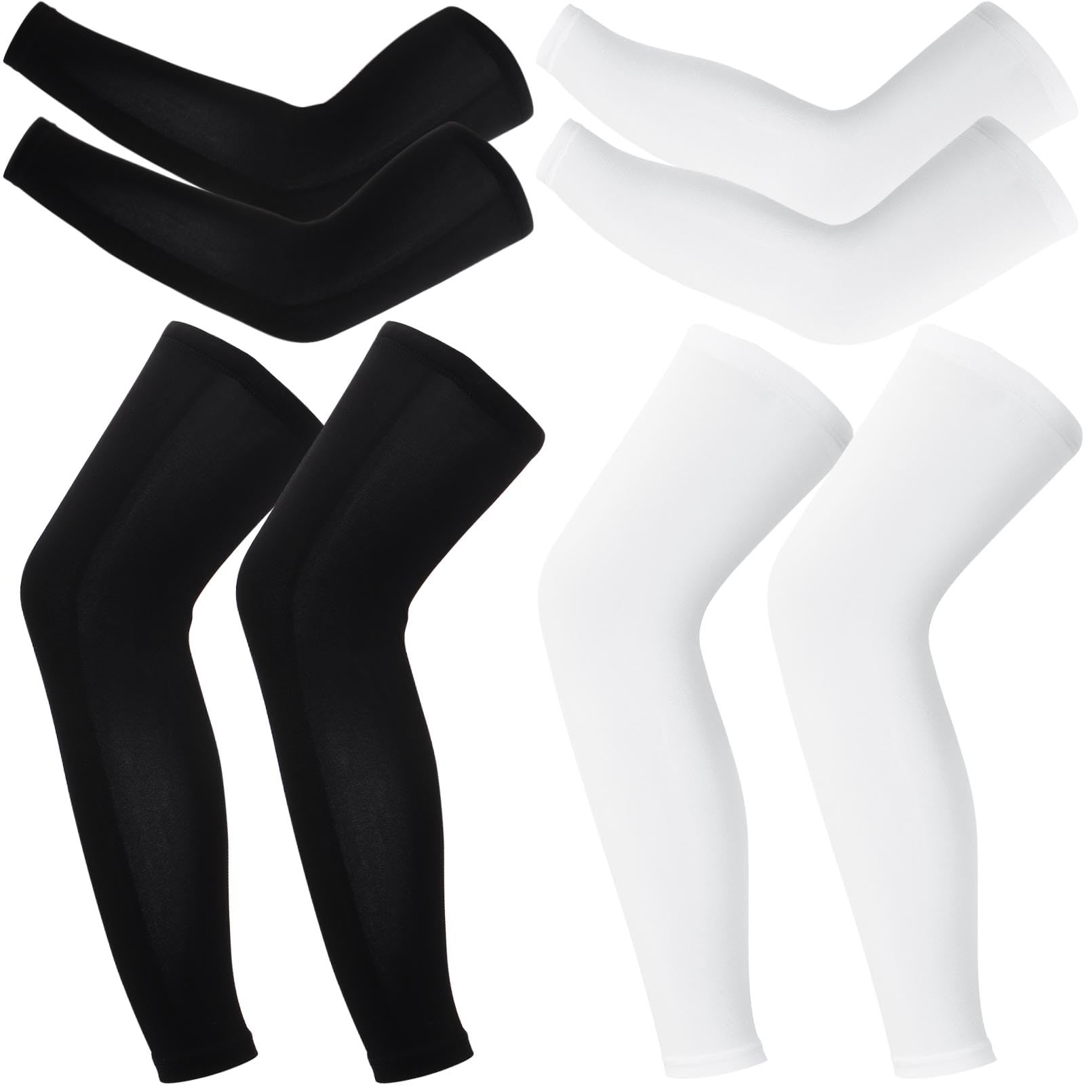 Loppdece Arm Sleeves Leg Sleeves, 2 Pairs UV Sun Protection Arm Sleeves + 2 Pairs Sun Protection Knee Protection, Compression Knee Protection Arm Warmers for Cycling, Outdoor Sports, Running