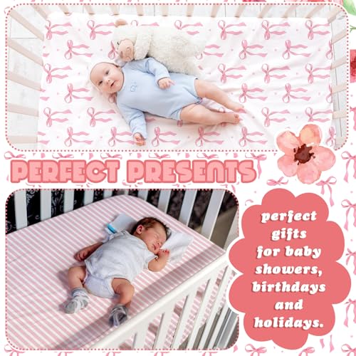 Image of Peryiter 2 Pack Crib Sheets for Girls Boys Coquette Bed Sheet Set Fitted 52'' x 28 inch for Standard Crib Mattress Stretchable Soft Toddler Aesthetic Nursery Decor(Bow,Pink)