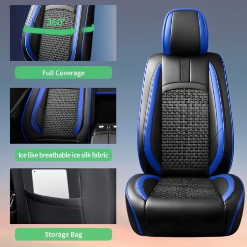 Image of Fit Gladiator Car Seat Covers for Jeep Gladiator 2020-2024 2025 2026-Upgraded Premium Waterproof & Breathable Leather, Airbag Compatible, All-Weather Seat Cushion Protector,Full Set,Blue