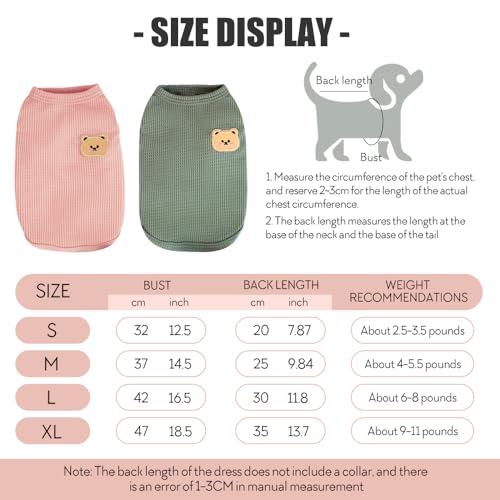 Bieiyhe 2er Pack Haustierkleidung für Katzen und Hunde - Baumwolle, Katzenpullover, Waffel, Ärmellos, für kleine bis mittelgroße Hunde und Katzen - Grün + Pink - XL