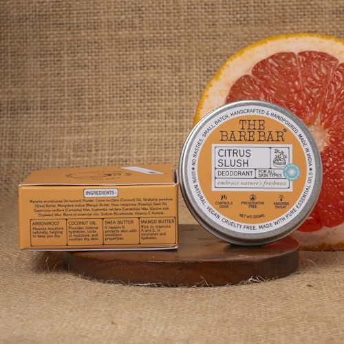 Image of The Bare Bar Citrus Slush Deodorant - 20 gm | Citrus Fragrance| Odor & Sweat Control | Natural formula and Chemical free| Good for all skin types | Travel Mini Size Solid Deodorant for Men & Women