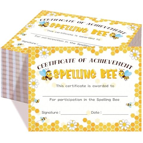 Affrolling 100 Pcs Spelling Achievement Certificate Spelling Bee Award Certificates 11 x 8 Inch Certificate of Achievement Recognition Certificates Cover