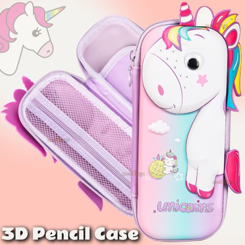 Image of Zest 4 Toyz Unicorn Pouch for Girls Pencil Box 3D Cute Pencil Pouch School Supplies Stationary Items Pencil Case Multi-Purpose Stationery Organizer Gifts Birthday (Pack of 1) Random Color