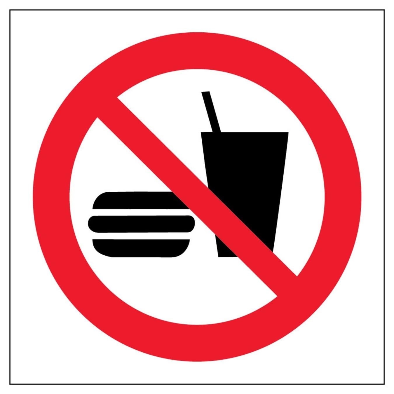 V Safety No Food Or Drink Symbol 100 x 100 mm - 3mm Aluminium Composite Safety Sign