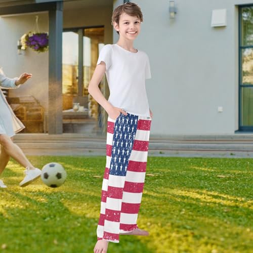 visesunny Boys' Pants USA Flag Jogger Pants Elastic Waist Long Bottoms Trousers with Pockets S4