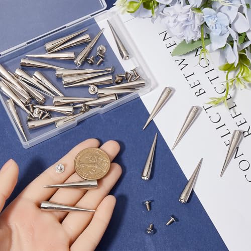 GORGECRAFT 1 Box 30Pcs Cone Spikes 7 x 38mm Long Spike Rivets Silver Metal Studs Bullet Tree Screwbacks Punk Leather Rivets for DIY Rock Bags Clothing Leather Craft Jacket Belt Shoes Bracelet - Image 3
