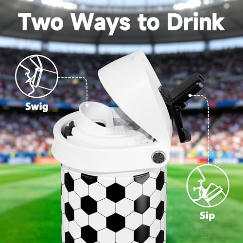 Image of 24 oz Insulated Water Bottle with Straw: Meoky Stainless Steel Soccer Water Bottle with 2-in-1 Lid - Leak Proof, Cold for 24 Hours, Fits in Car Cup Holder, Soccer Gifts for Boys Girls, Arena Light