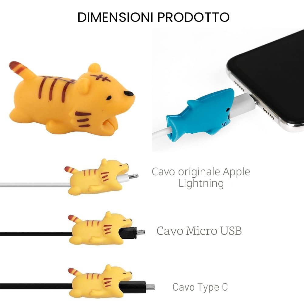 Salvacavi per caricabatterie,Protezione Cavo Animale,Cable Protector,Copertura Protettiva per Cavi,con Fascette,adatta per tutti i telefoni cellulari,7 pezzi