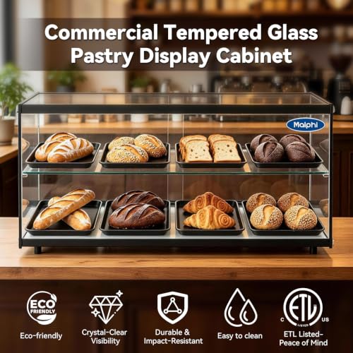 Image of Malphi 30in. Tiered Pastry Bakery Display Case with Glass Shelf and Sliding Door,3cu. ft. Capacity|Large Bread Cookie Display Box | 29.3 inch x 15.3 inch x 15.4 inch
