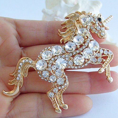 Image of Unique Animal Unicorn Horse Brooch Pin Pendant Austrian Crystal BZ6172